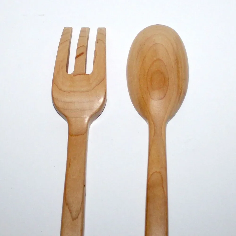 Crate & Barrel Salad Server Set Maple Wood large serving 14